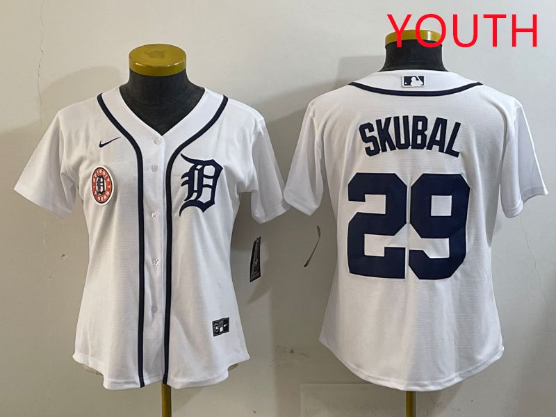 Youth Detroit Tigers #29 Skubal White Game 2025 Nike MLB Jersey style 3->youth mlb jersey->Youth Jersey